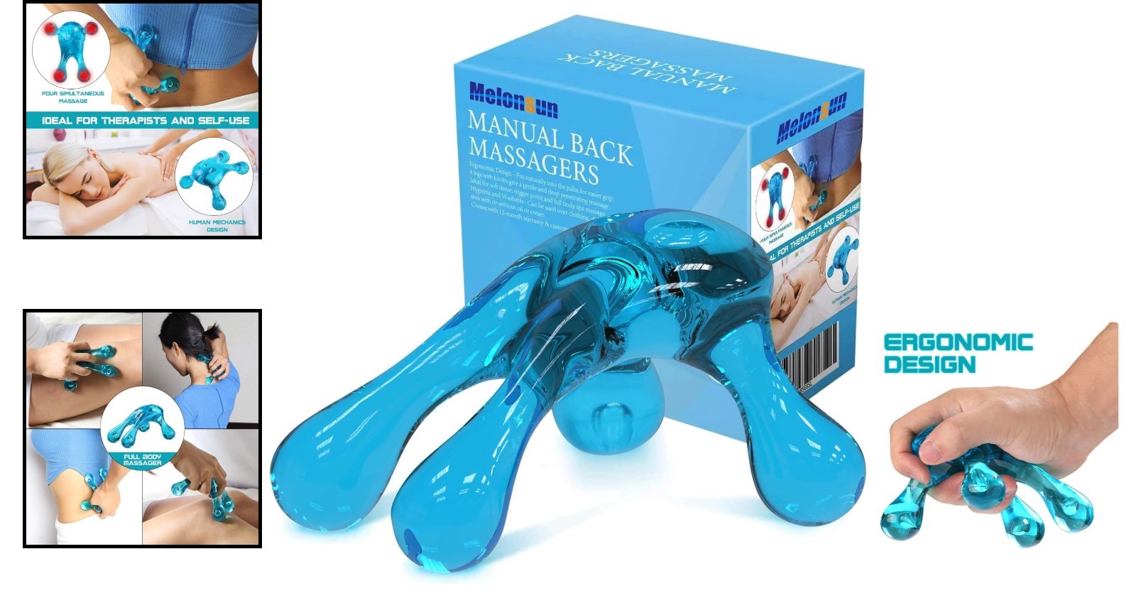Compact Four-Piece Massage Tool for Deep Tissue Pain Relief – Ergonomic & Blue