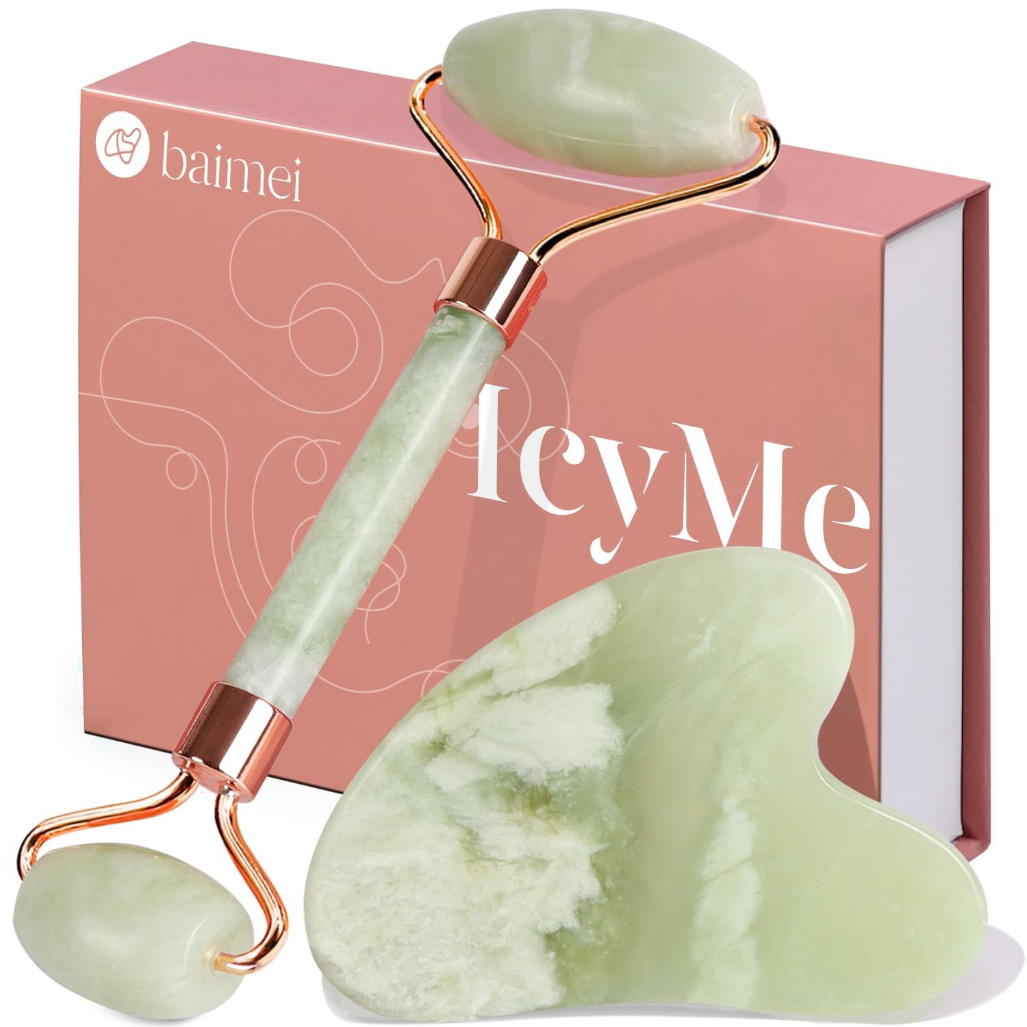 IcyMe Jade Roller & Gua Sha Set Roller and Gua Sha Tools for Skin Care Routin…