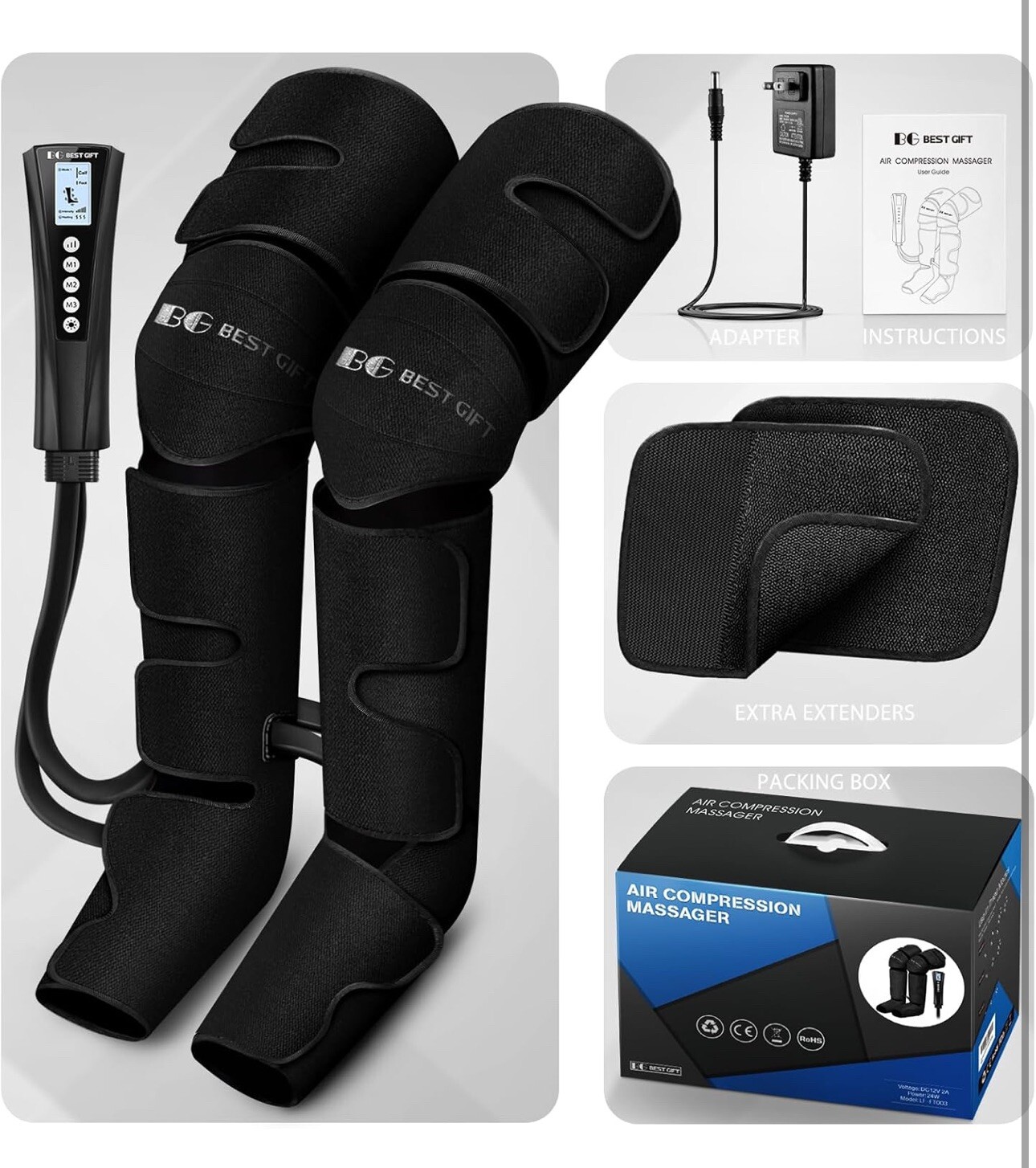 Air Compression Massager with Heat for Foot Leg Calf Thigh and Knee LF-FT003