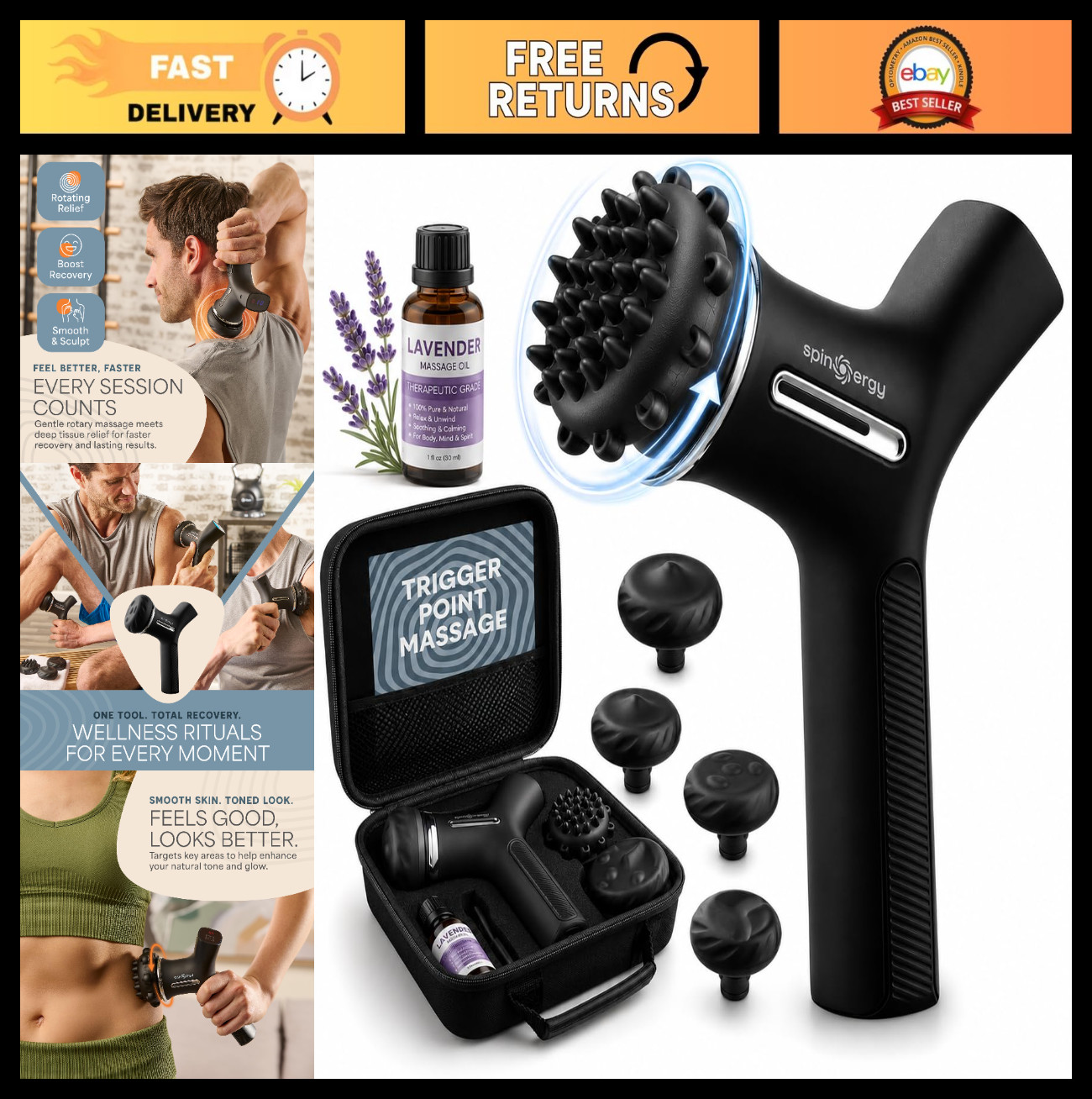 Lymphatic Drainage Massager – 4 Rotating Heads, 6 Speeds, USB-C, Quiet – Celluli