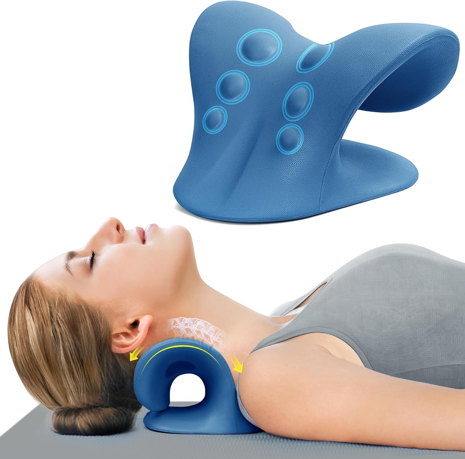 Lightweight Neck Stretcher for Pain Relief – Dark Blue Cervical Traction Pillow