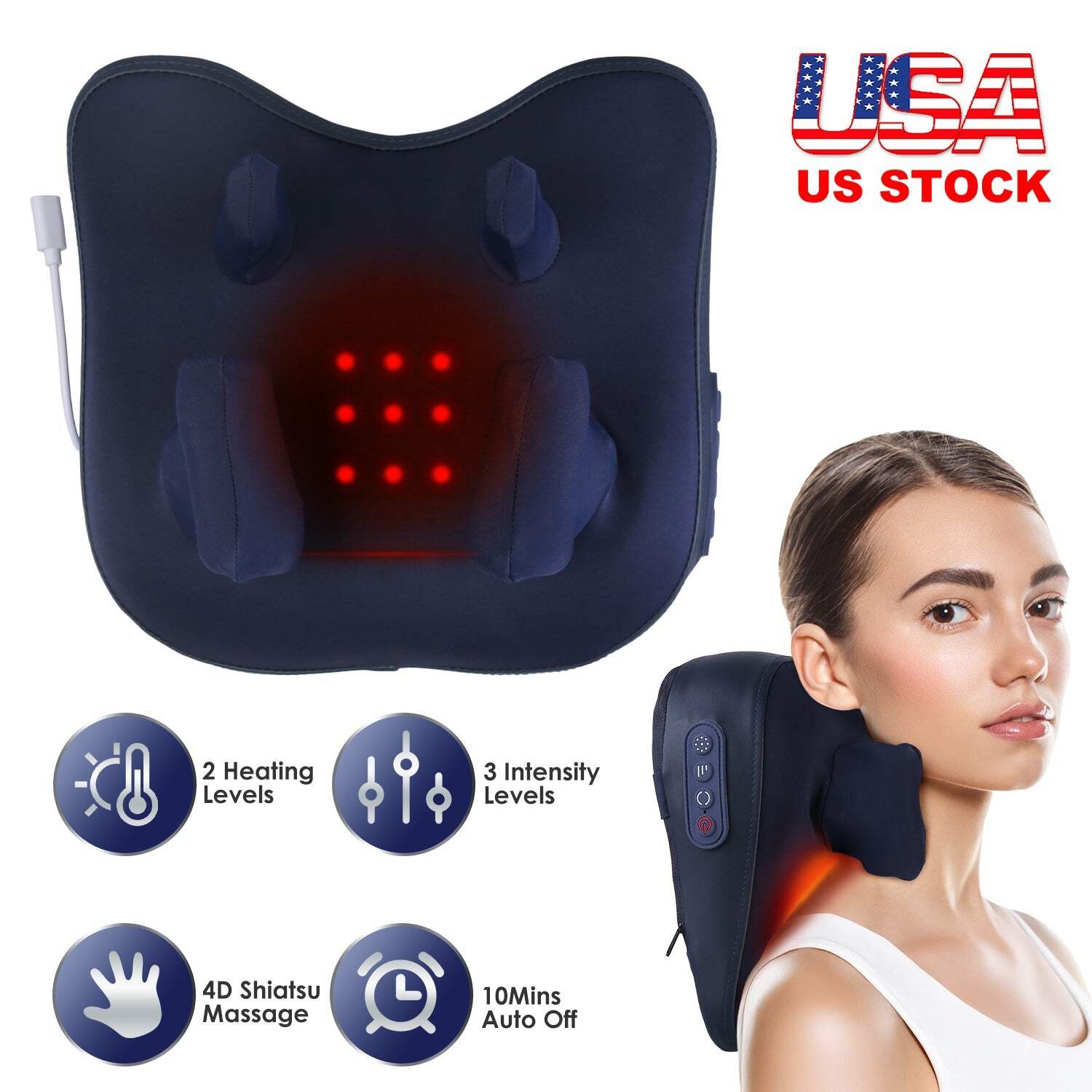 Cordless Neck Shoulder Massager With Soothing Heating 3 Intensity Levels 2 Heati