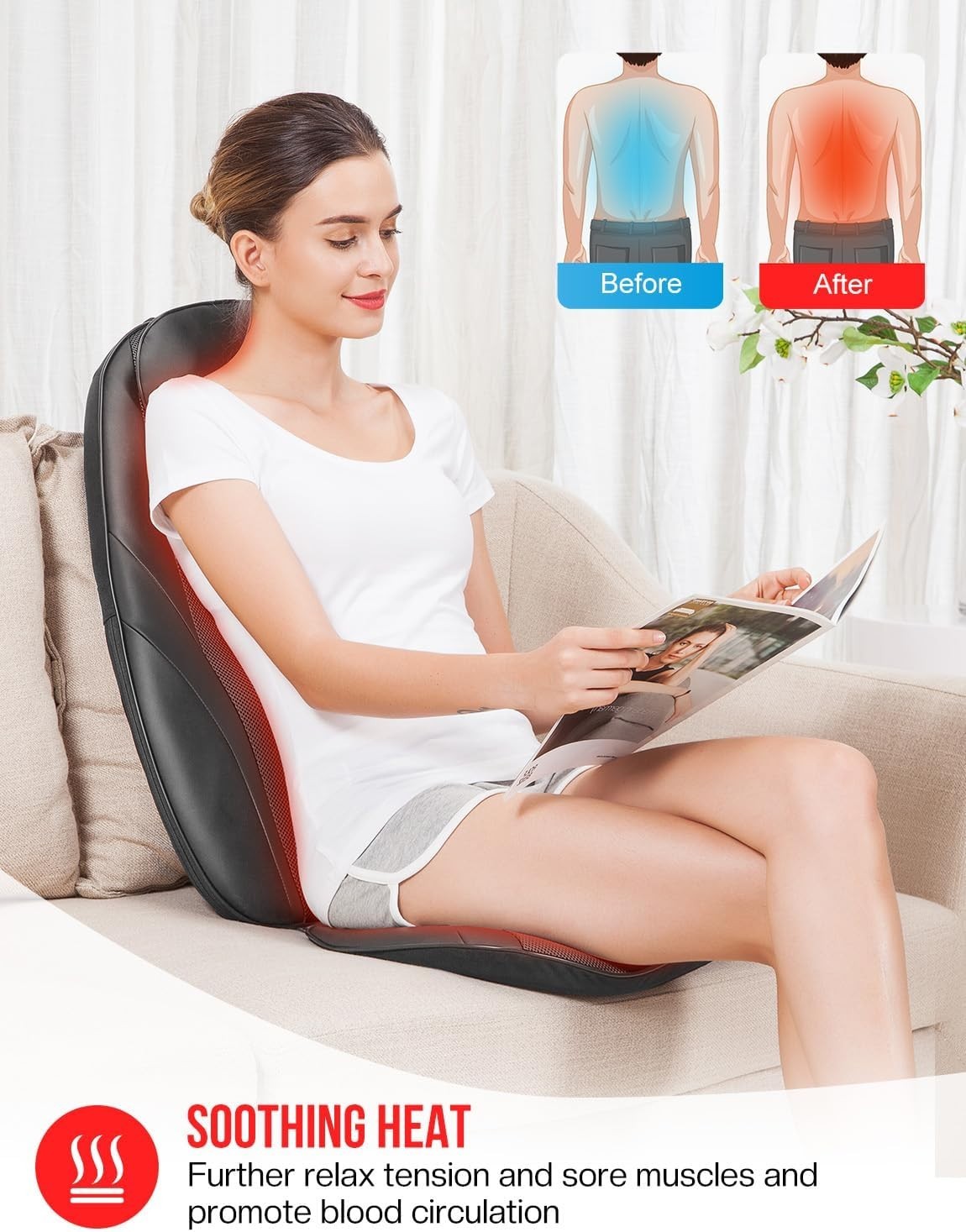 Comfortable Black Massage Seat Pad Heat Vibration Stress Relief App Control