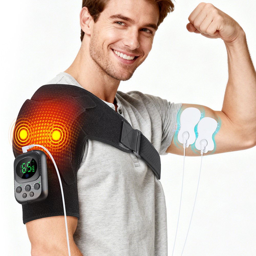 Electric Heated Vibration Shoulder Massager Brace Body Pain Relief APP Control