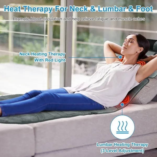 Full Body Massage Mat Vibration Neck Kneading 20 Nodes Heat Lumbar Pad Timer