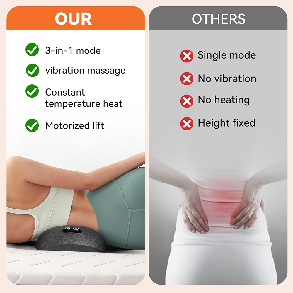3 In 1 Electric Lumbar Support Pillow Smooth Spine Triple Fusion Back Massager