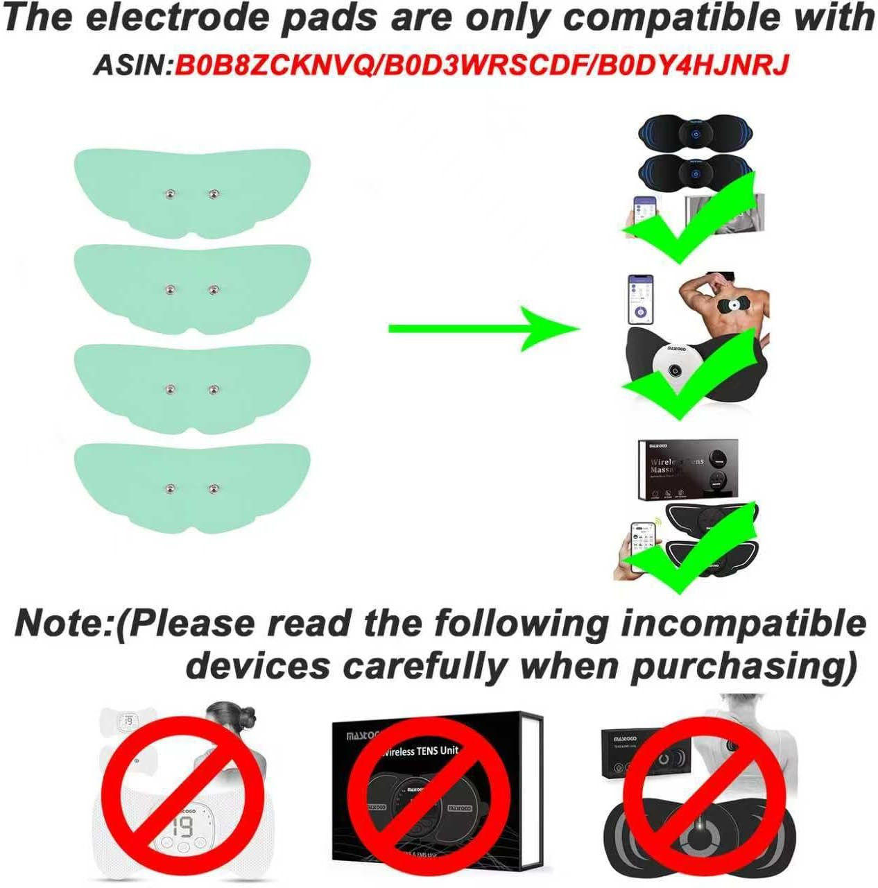 Tens Unit Wireless Electrode Pads 4 Pack, with Standard 3.5Mm Snap-In Connector
