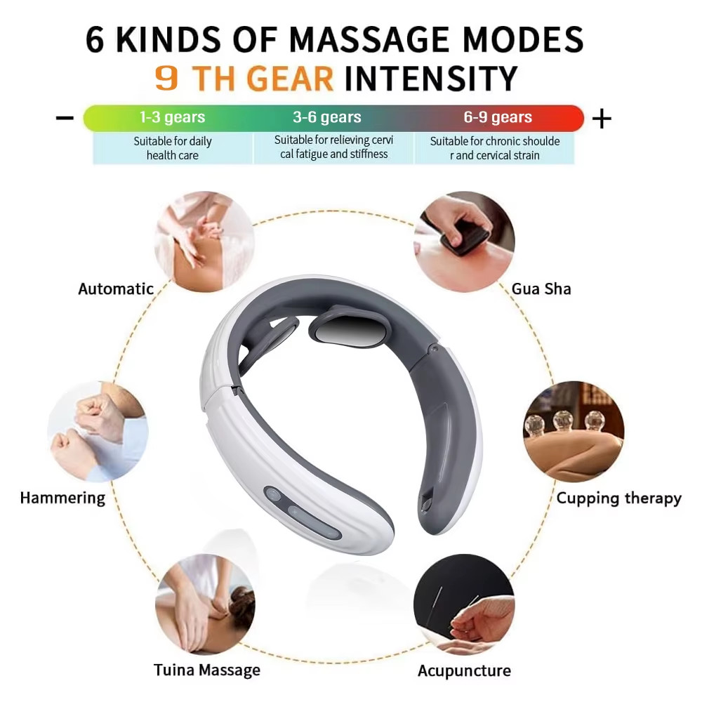 EMS Electric Neck Massager 6 Modes 9 Speeds Cervical Pain Relief Relax Tool