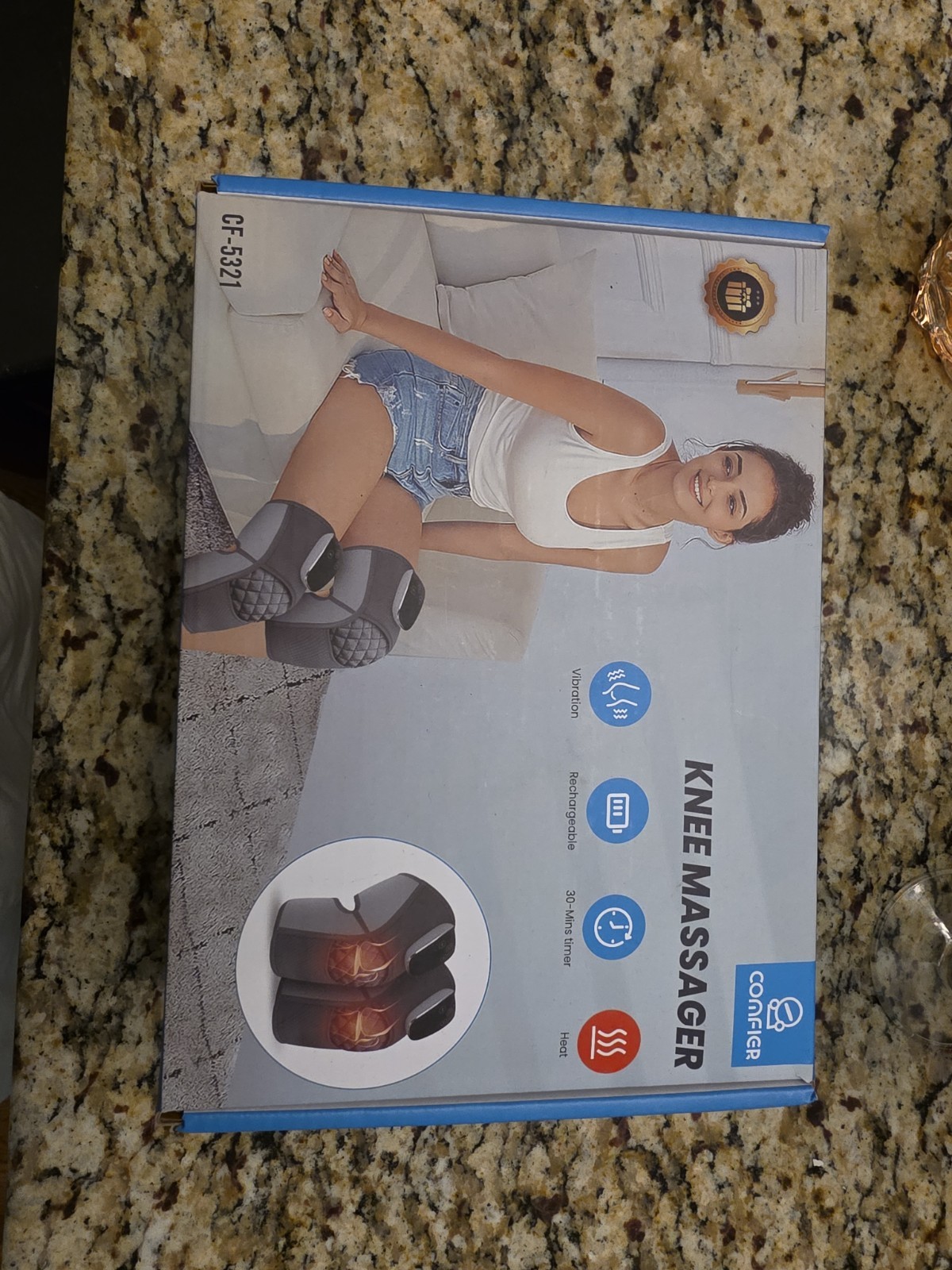 Comfier Rechargeable Heated Knee Massager Gray CF-5321 Vibration 30-Min Timer