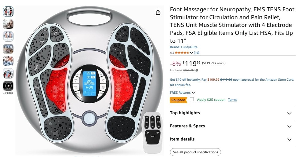 EMS TENS Foot Massager for Neuropathy Circulation Pain Relief w/ Electrode -OB