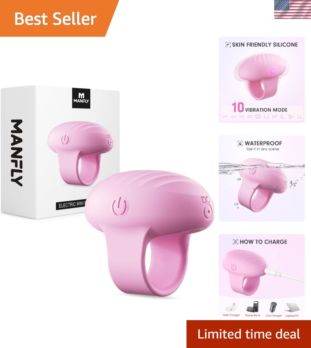 Mini Rechargeable Finger Massager – Waterproof Portable Massage Tool in Pink
