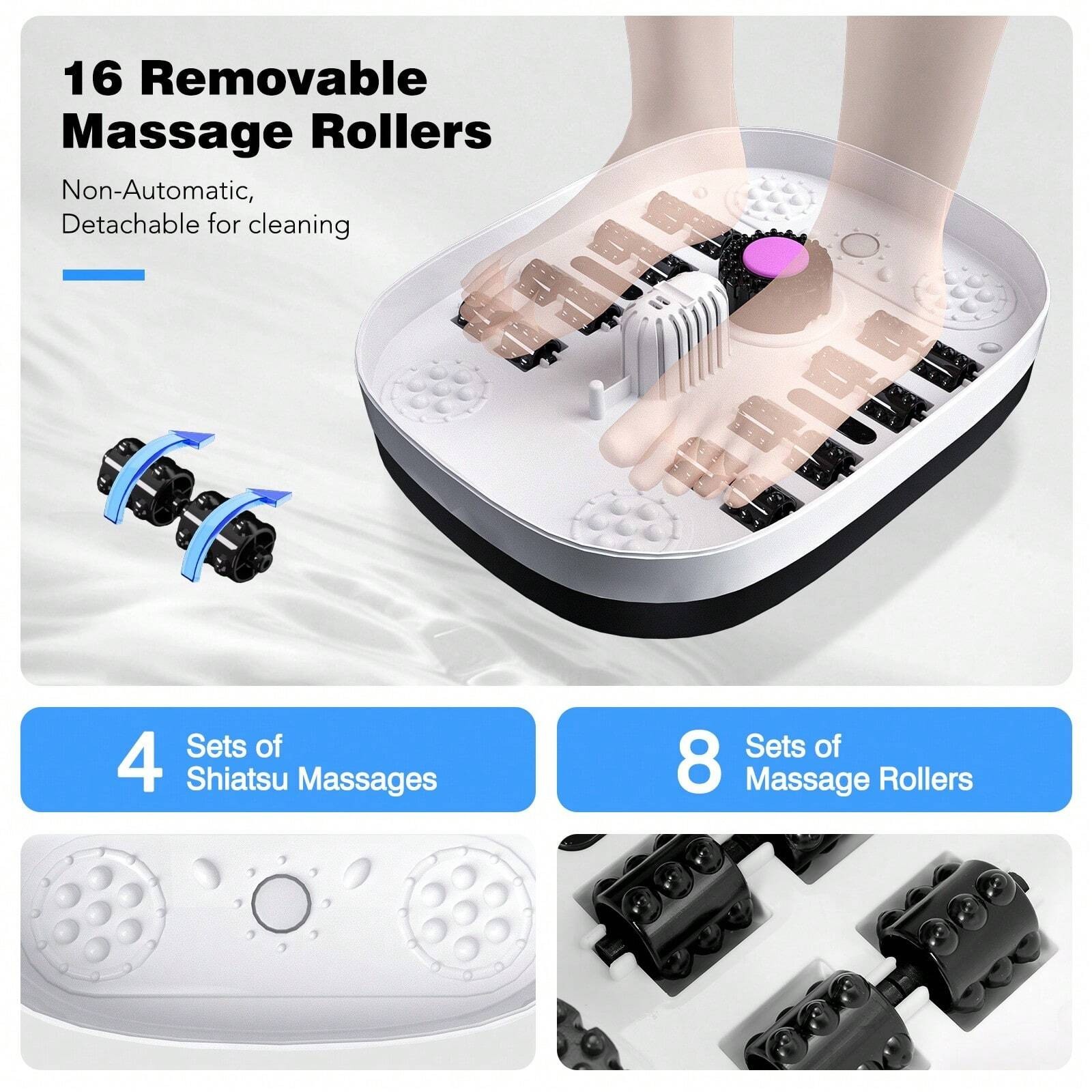 Collapsible Heated Foot Spa Bath Massager 16 Rollers Bubbles Remote Control