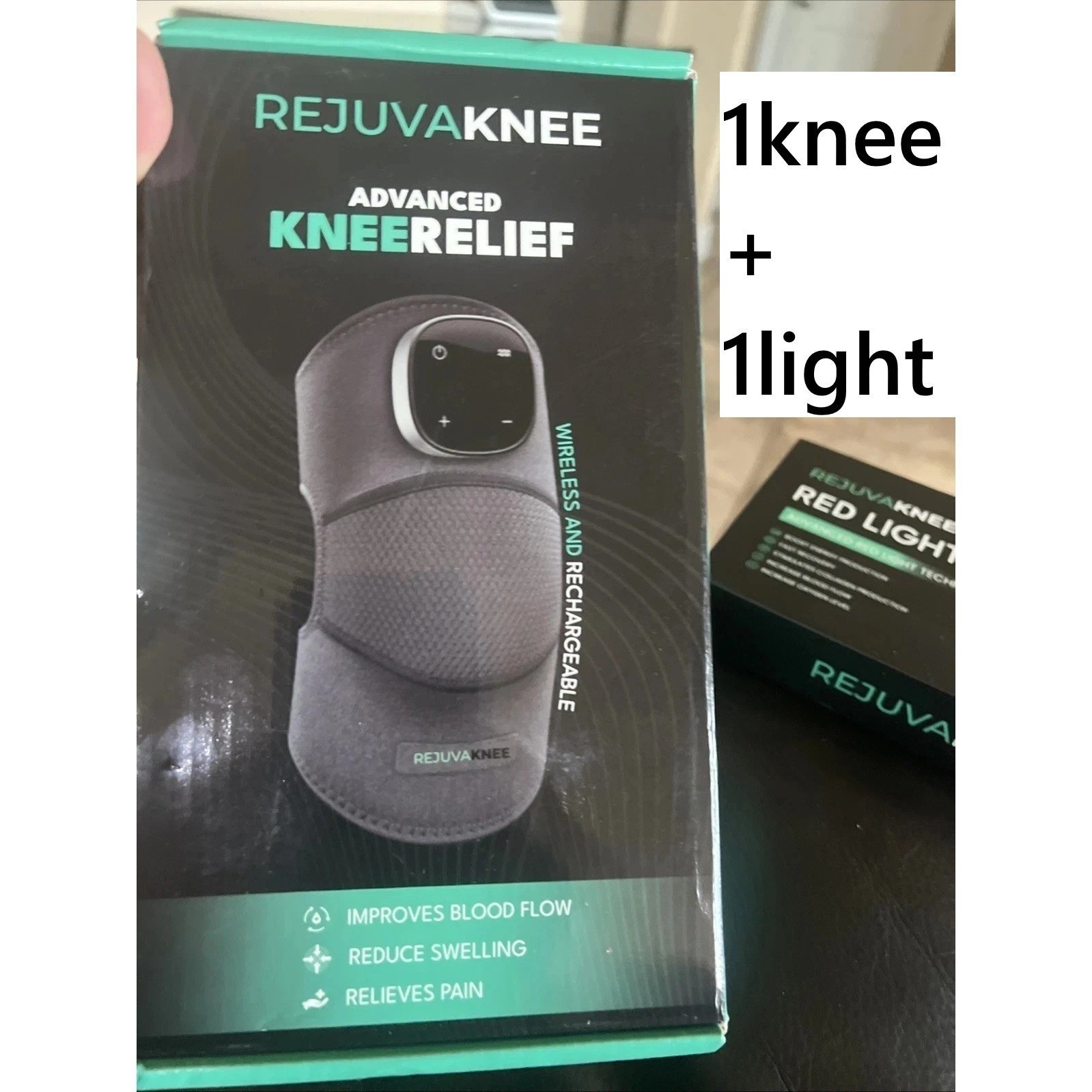 1Set of RejuvaKnee Advanced Knee Relief Wireless Heat Massager+Red Light Pro ea
