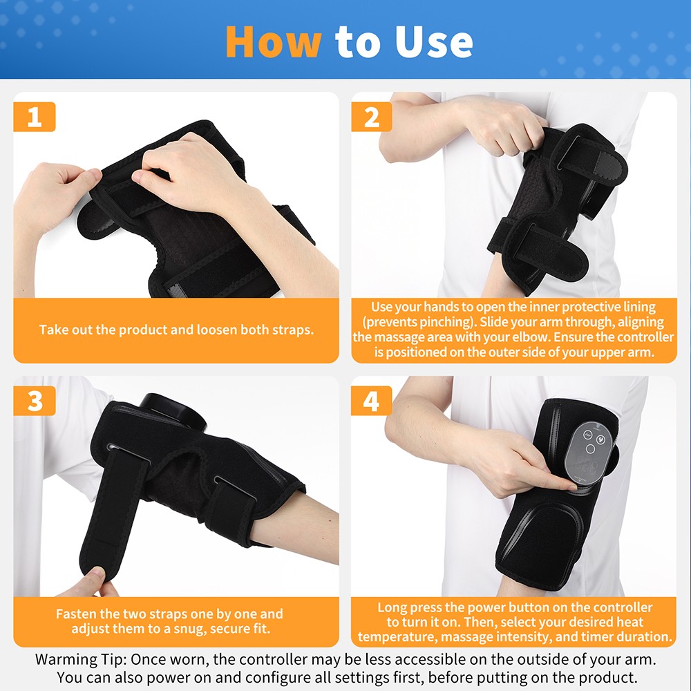 Cordless Heated Elbow Support Brace with Vibration Massage Arthritis Pain Relief