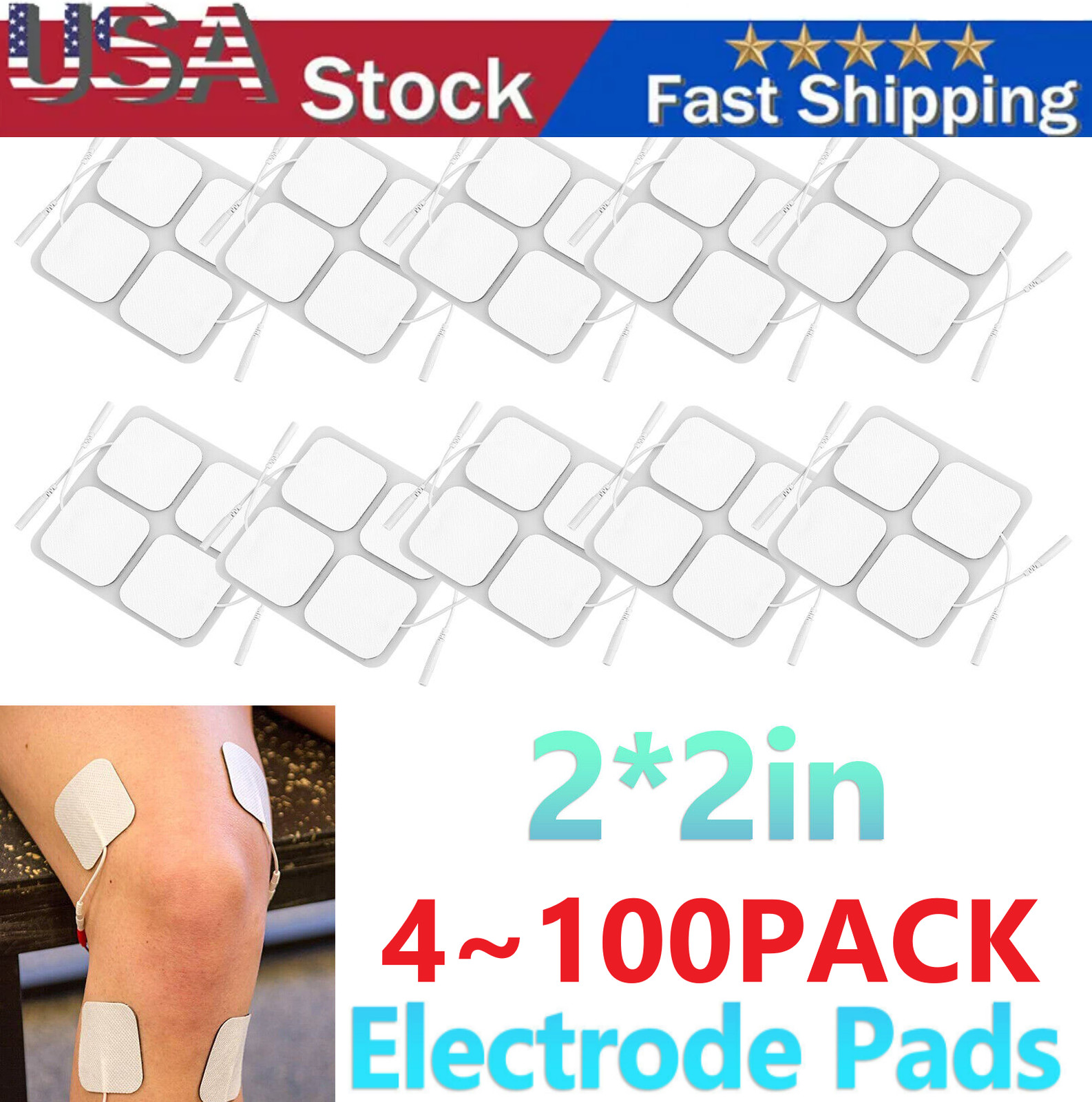 40 TENS Electrode Pads EMS Replacement Unit 7000 3000 2×2 Muscle Stimulator BULK
