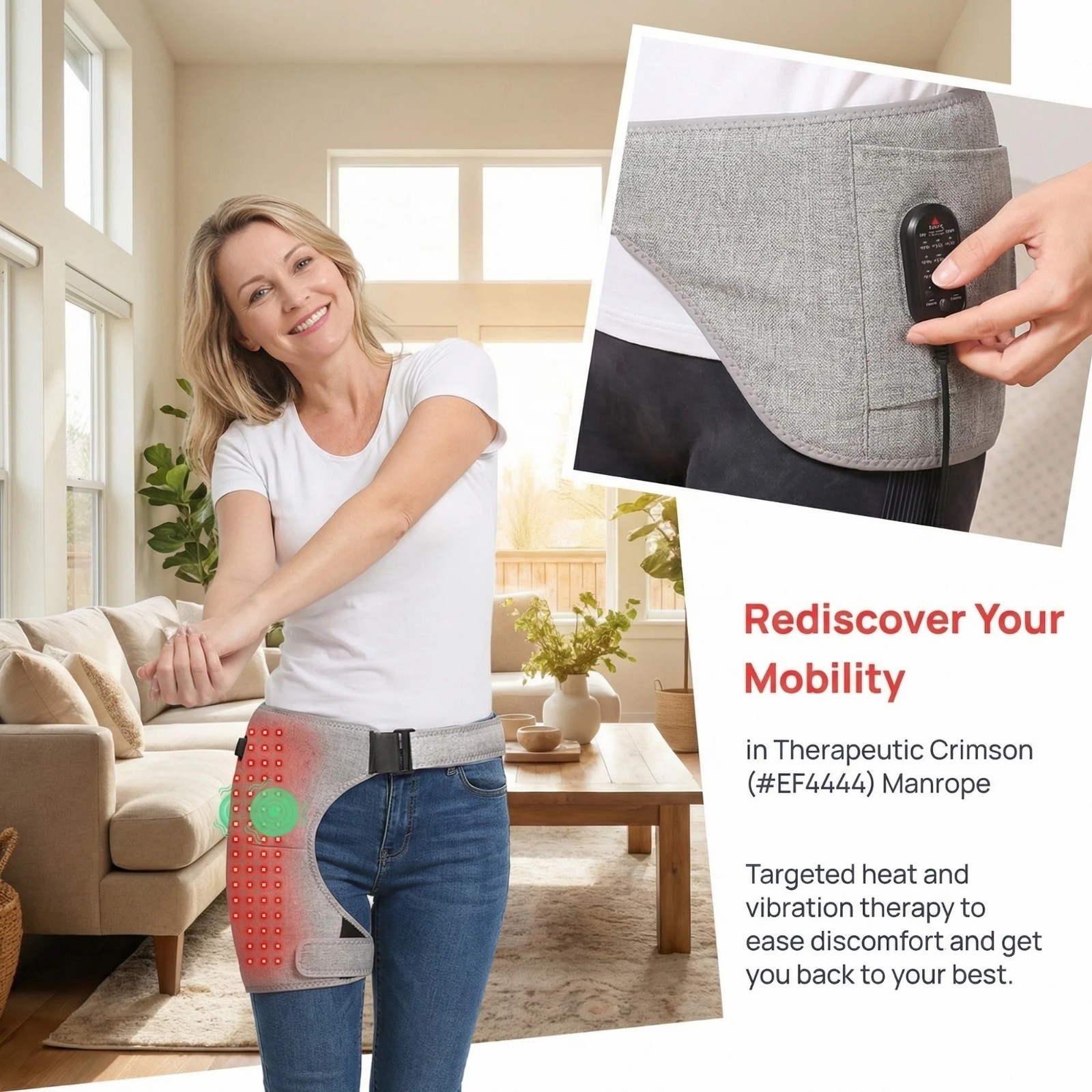 Red Light Hip Massager Wrap Portable Vibration Therapy Belt Adjustable Leg