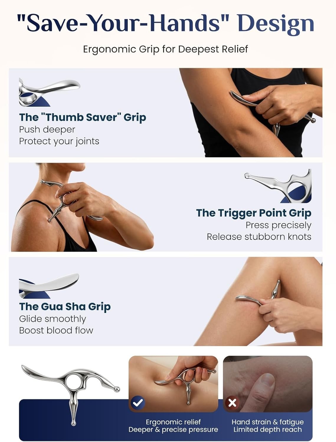 Trigger Point Massage Tool & Muscle Scraper Tool, Stainless Steel Body Gua Sh…
