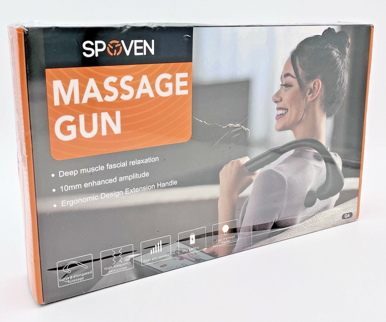 Spoven G4 Massage Gun – 10MM Ergonomic Deep Tissue – 4 Massage Heads – NEW*