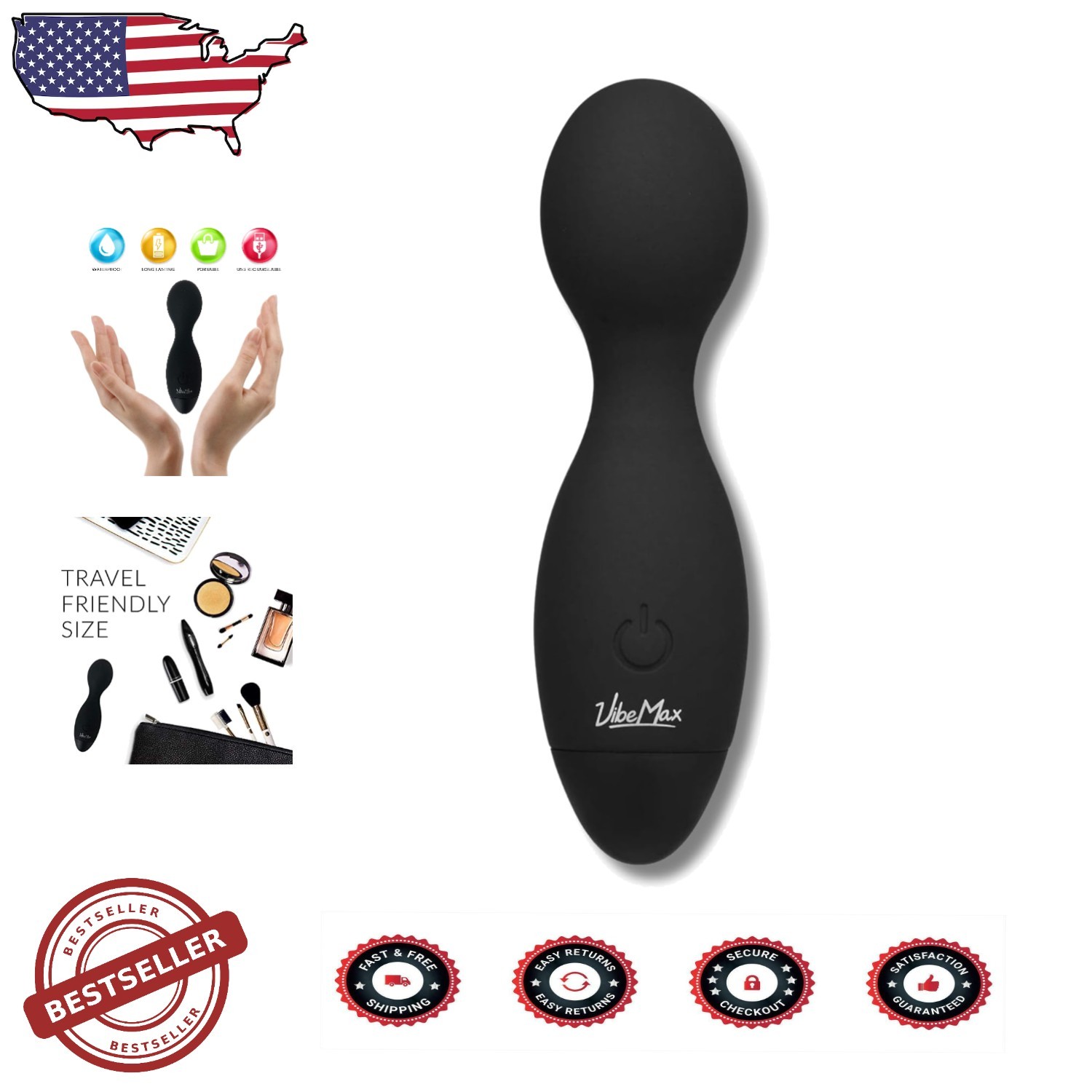 Powerful Personal Massager – Lightweight Silicone USB Rechargeable Black