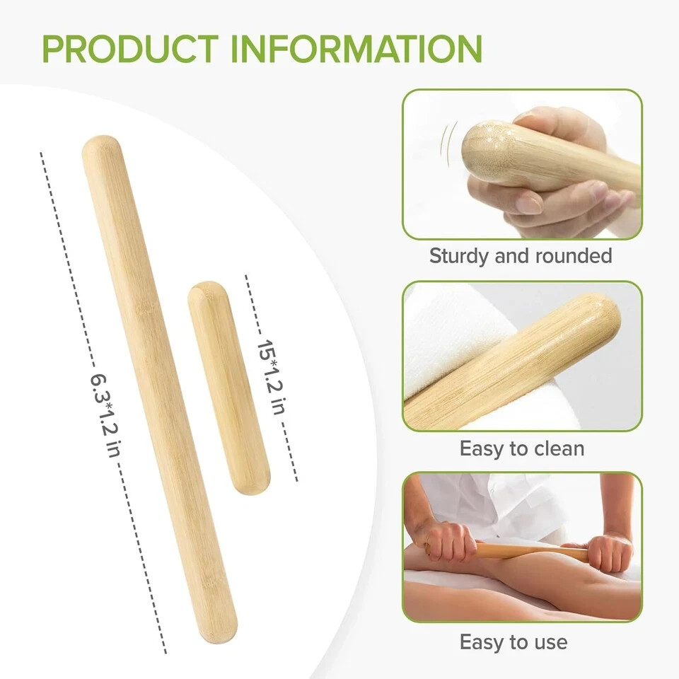 4PCS Solid Bamboo Massage Sticks 100% Bamboo Massage Tools Guasha Bamboo Massage
