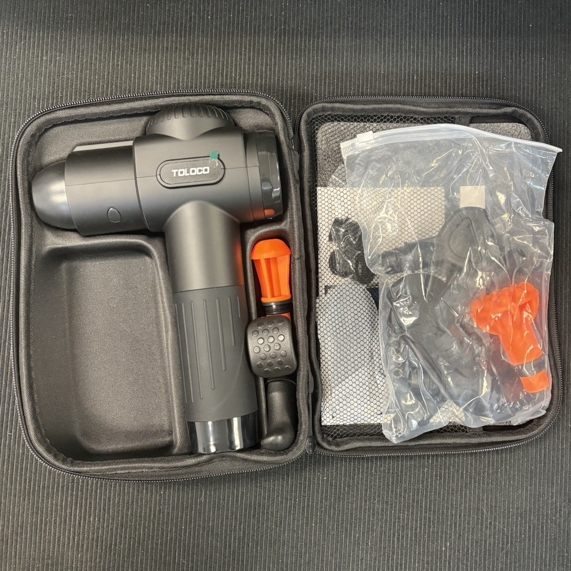 TOLOCO Handheld Massage Gun, Black Full Body Percussion Massager w/ Case