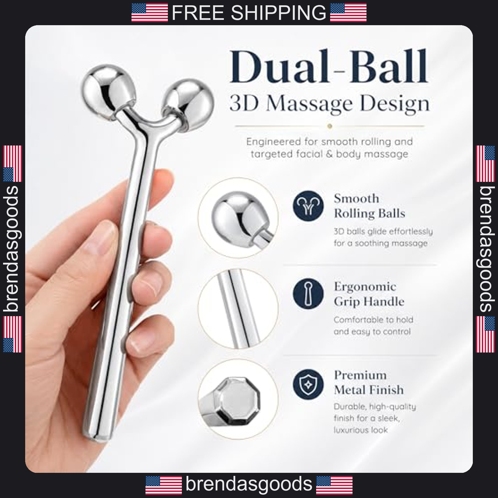 Facial Roller Massager Zinc Alloy for Anti-Aging and Puffiness Reduction