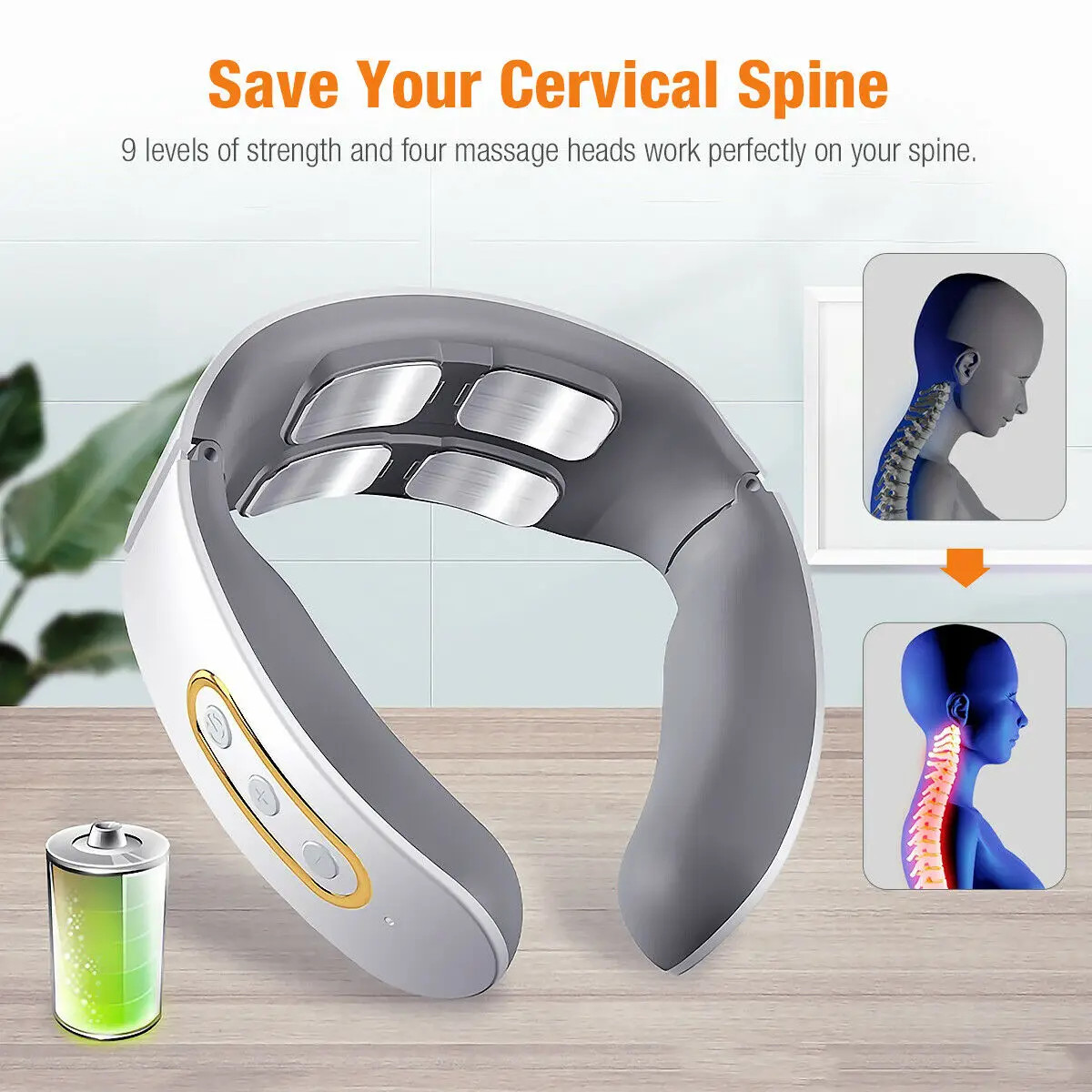 Electric Neck Shoulder Pulse Massager Kneading 4 Head TENS Magnetic Pulse