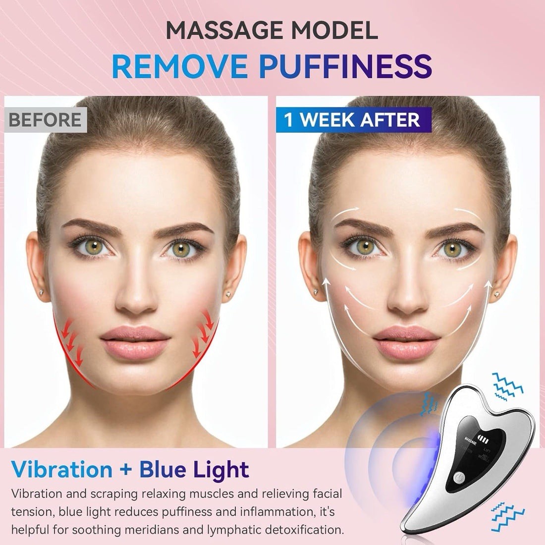 Heated Vibrating Face Massager MSH-205 Red Blue Light for Face Neck Jawline