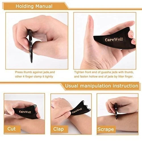4Pcs Gua Sha Massage tool Black Buffalo Horn Guasha Facial Body Scraping Board