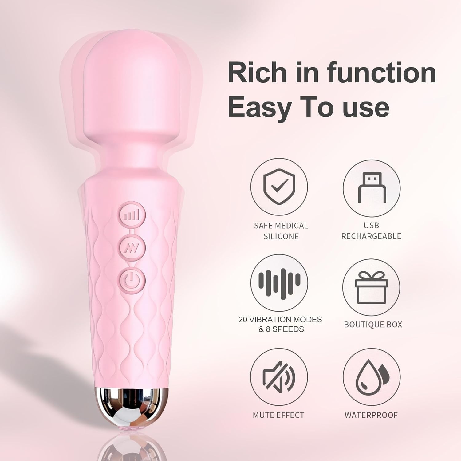 KV03 Personal Massager Wand Speeds Modes 1 Pack Pink Portable Waterproof