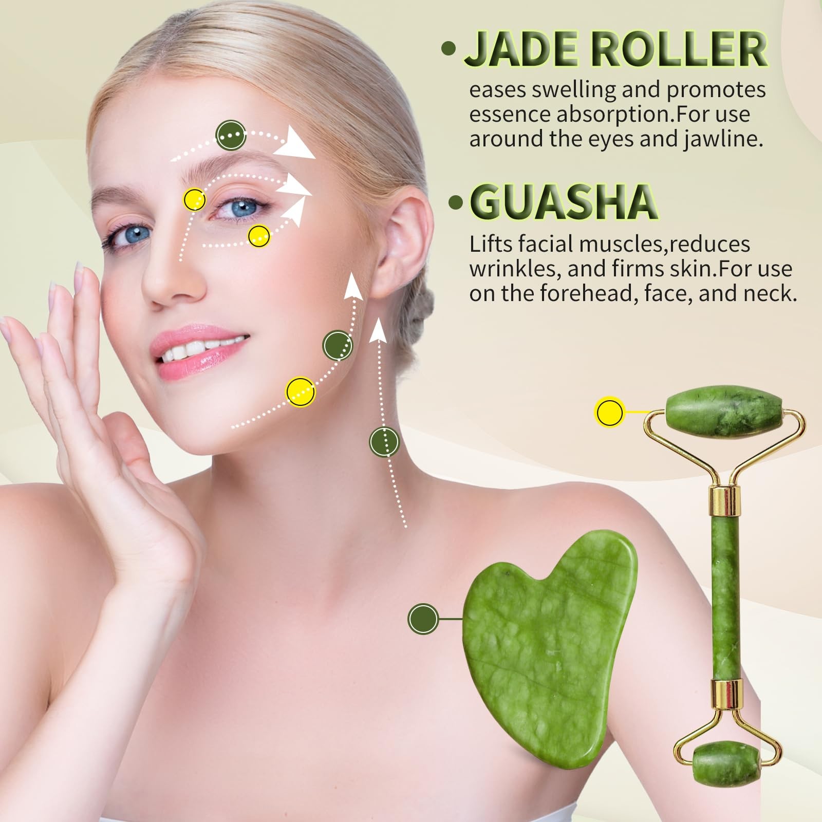 Jade Roller & Gua Sha Set, Ice Roller for Puffiness and Jawline Sculpting, Na…