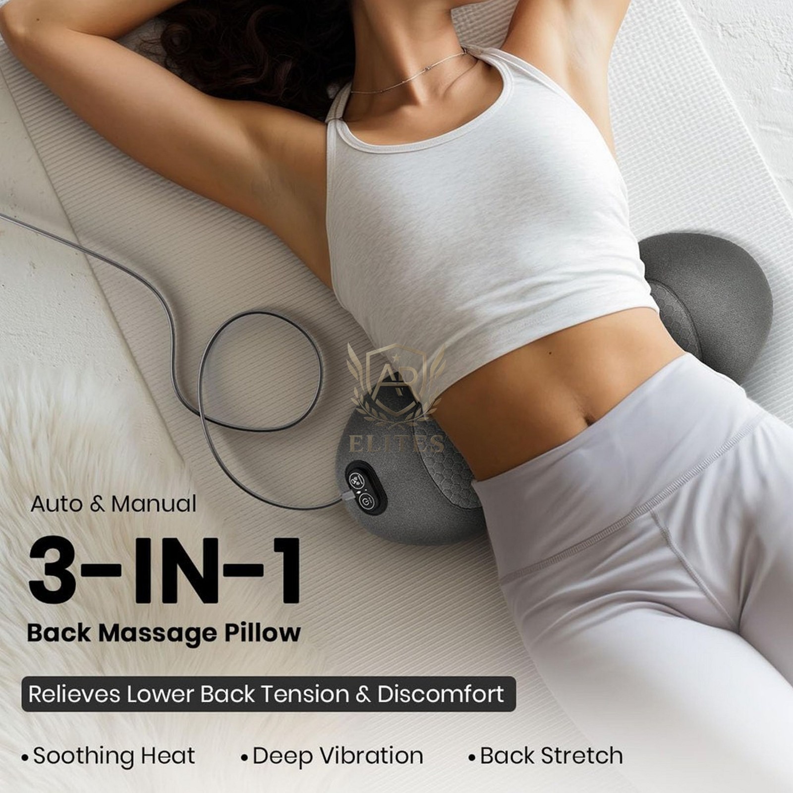 3 in 1 Lumbar Support Pillow Electric Back Massager Spine Waist Cushion