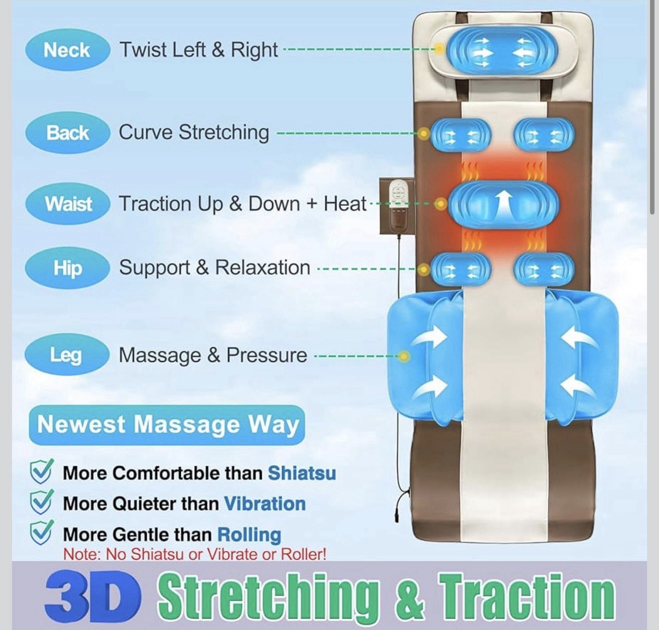 Full Body Massage Mat 3d Body Stretching Lumbar Traction Back Heating Traction