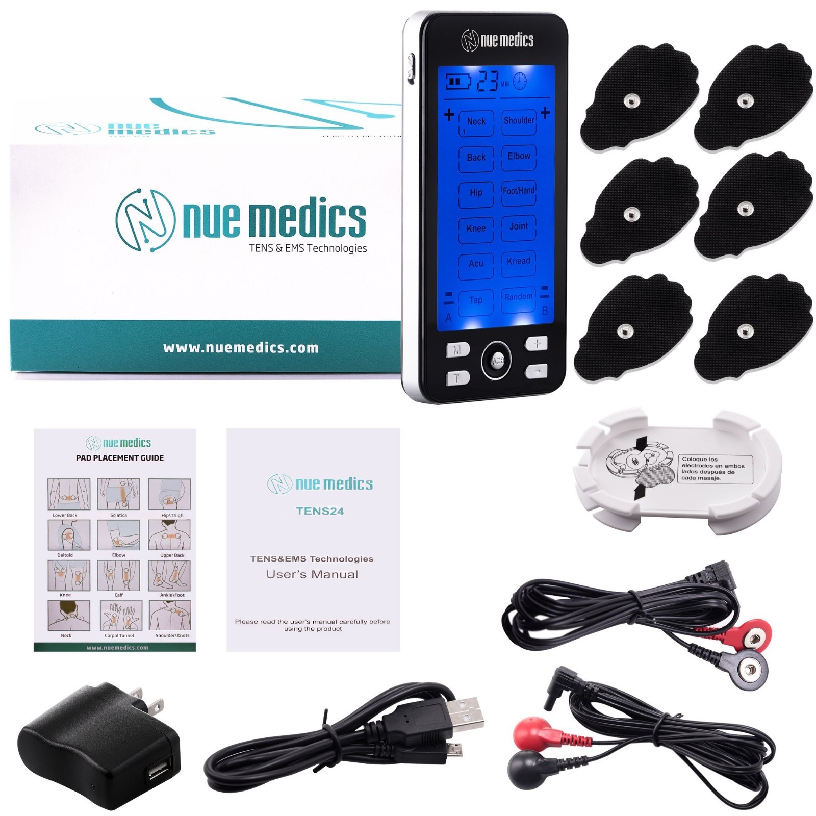 Tens Unit Machine Pulse Massager for Pain Relief, 24 Massage Modes, Rechargeable