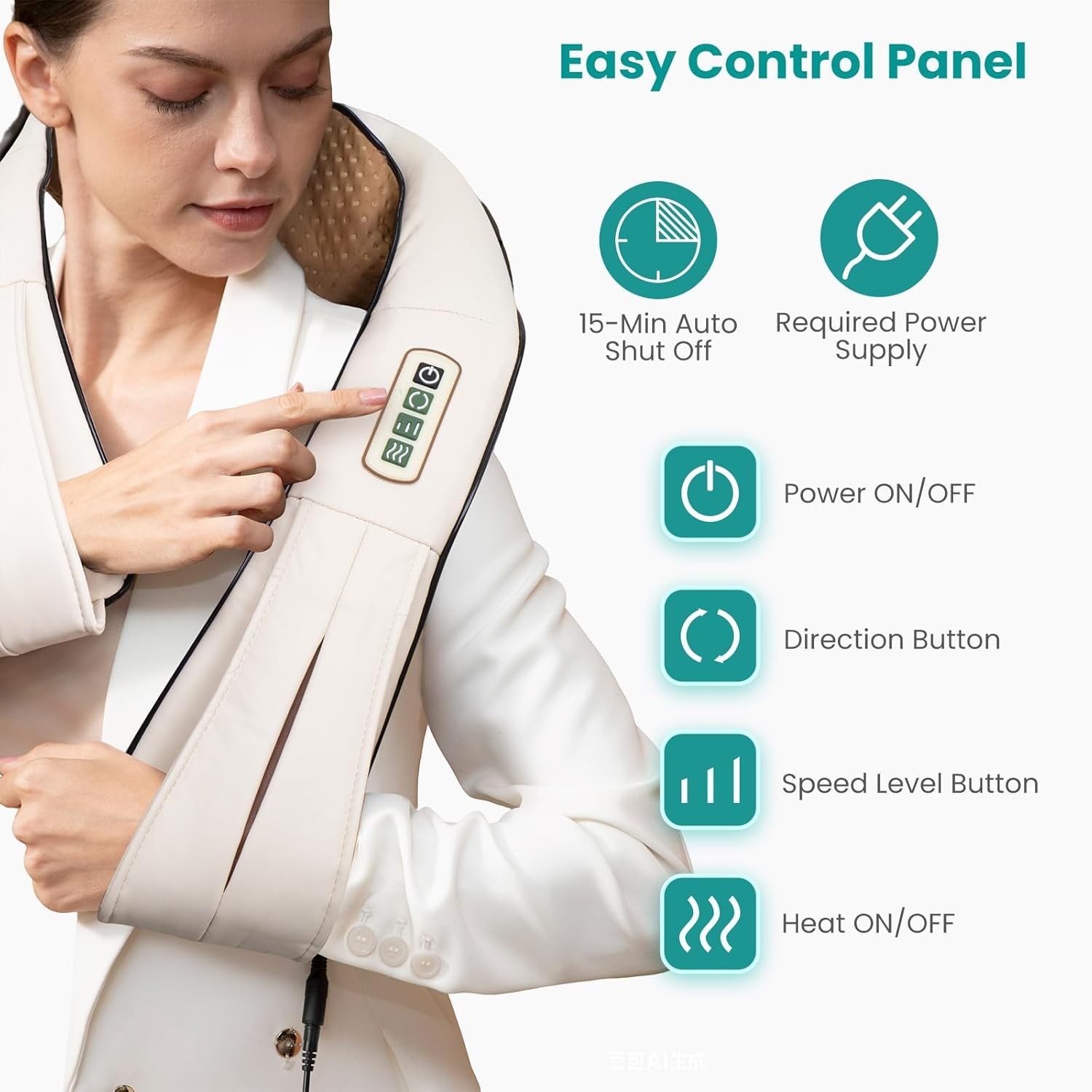 Nekteck Shiatsu Neck Massager with Heat 3D Kneading Pillow Plug-In Beige