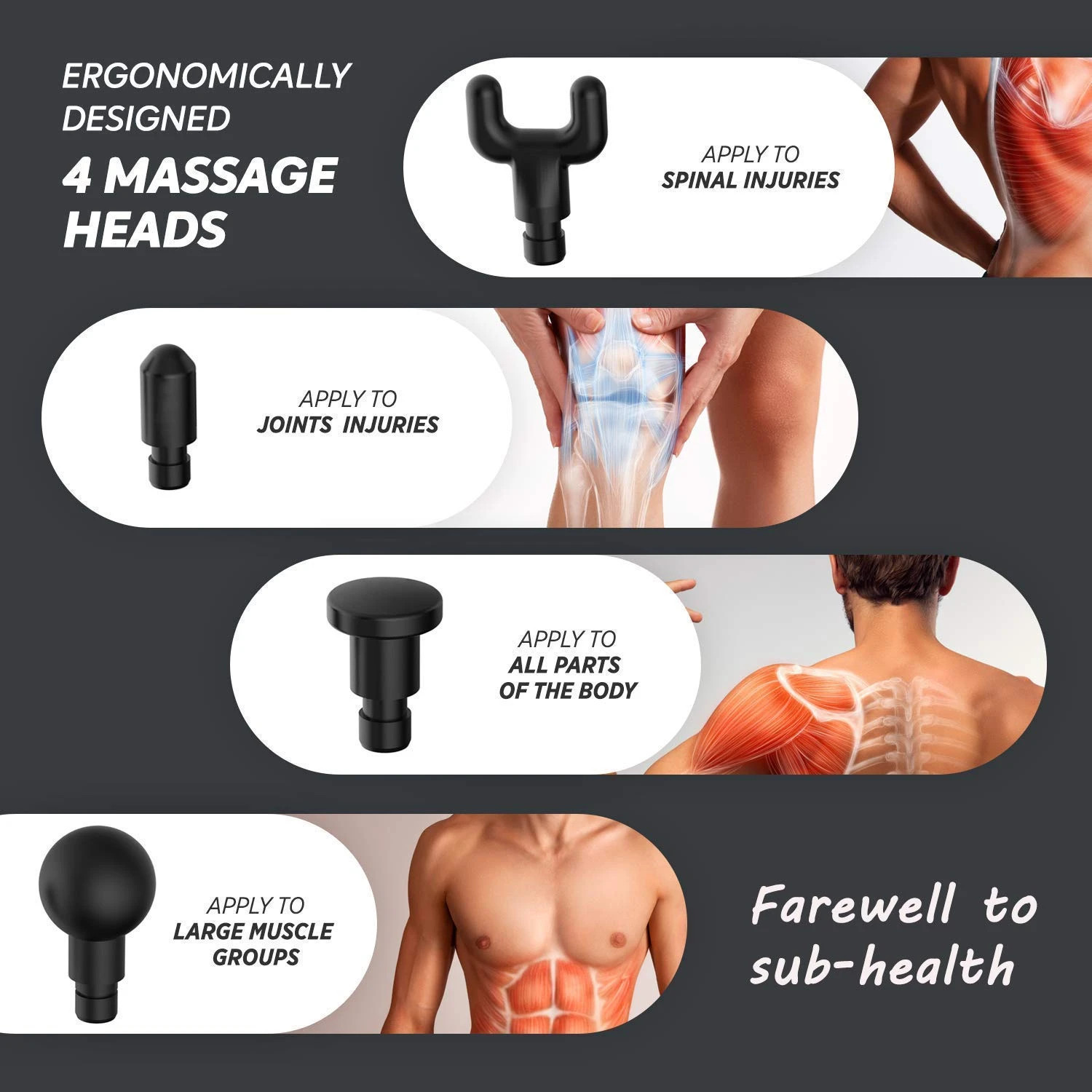 6 Gears Muscle Deep Tissue Massager Wireless Fascia Gun Gym Recharge 4000r/min