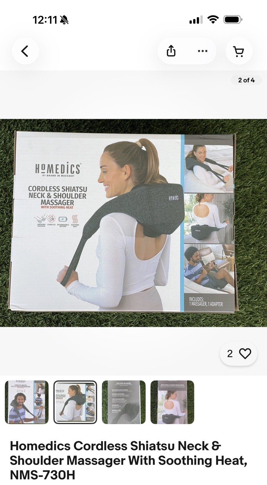 Homedics Cordless Shiatsu Neck & Shoulder Massager With Soothing Heat, NMS-730H