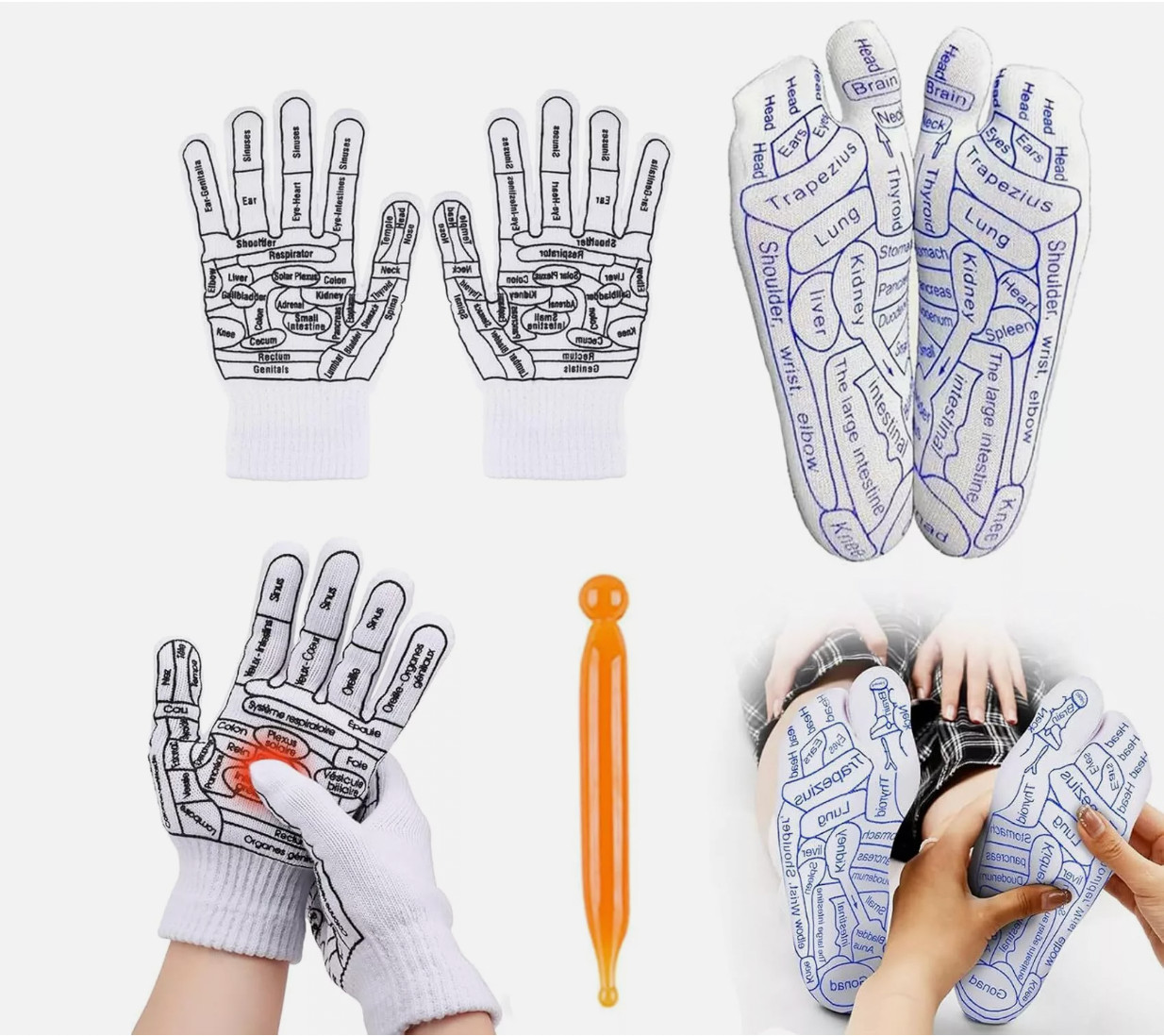 NEW Reflexology Socks and Glove with 4 Acupressure Acupoint Massage Tools Set