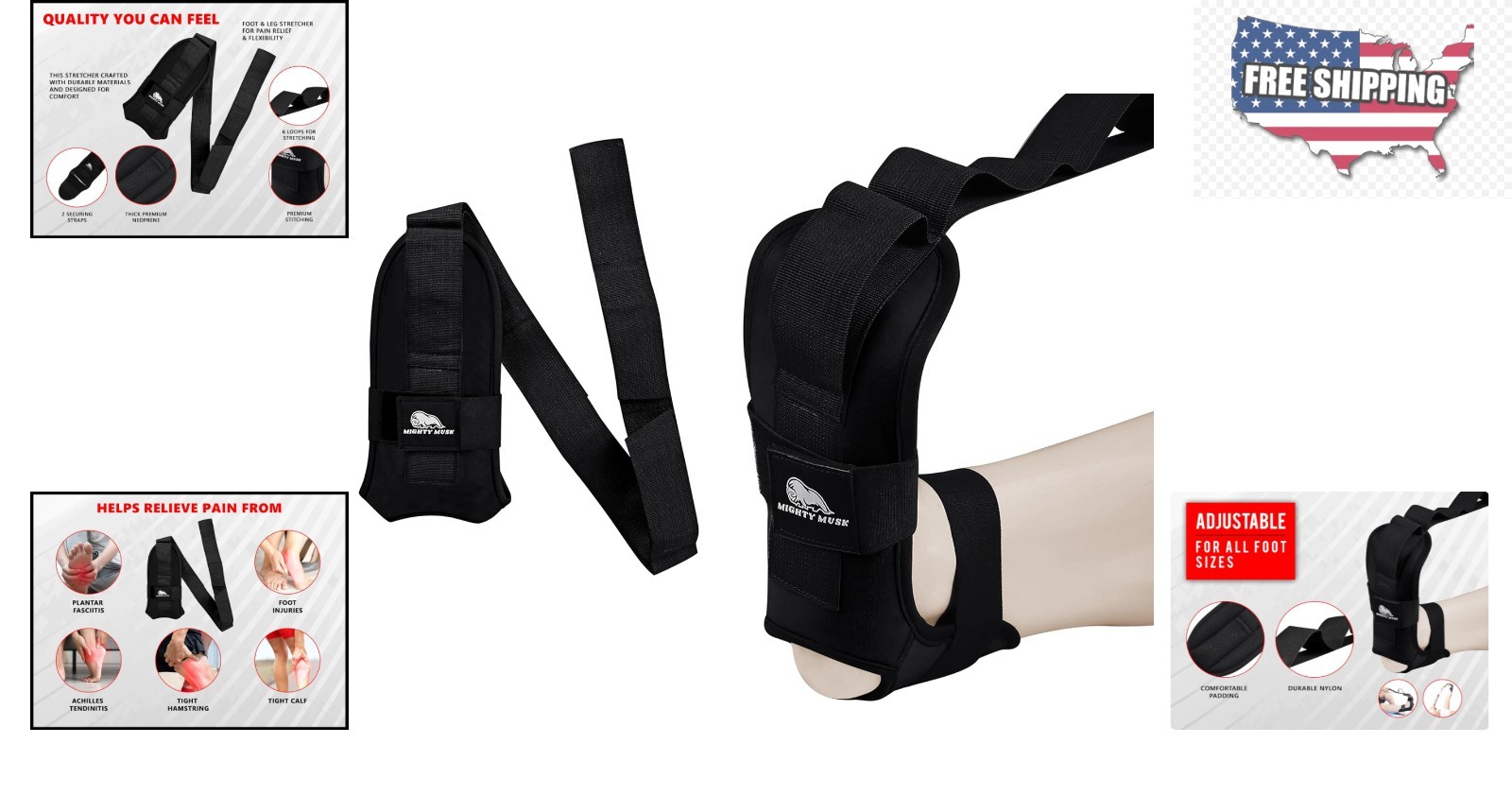 Elegant Black Foot & Calf Stretcher for Plantar Fasciitis Relief & Flexibility