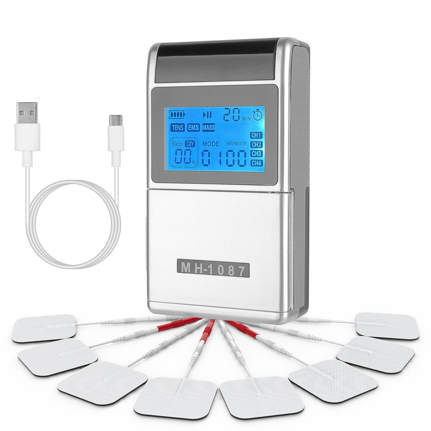 4 Channel TENS Unit Muscle Stimulator Rechargeable Digital Massager w/ 48 Modes