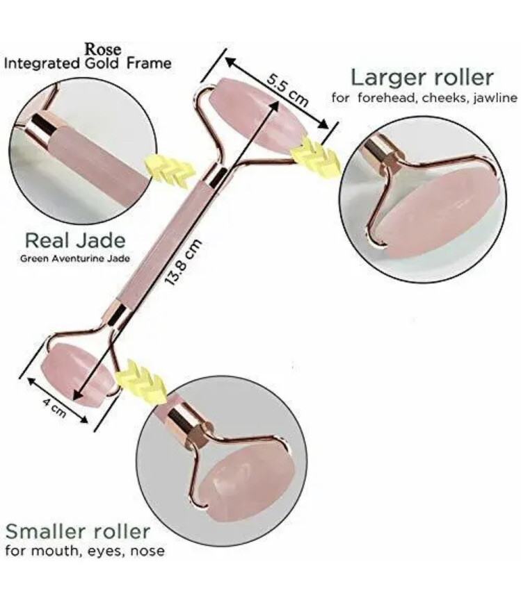 Pink Jade Rose Quartz Face Facial Roller Anti-Aging r Premium Authentic Jade