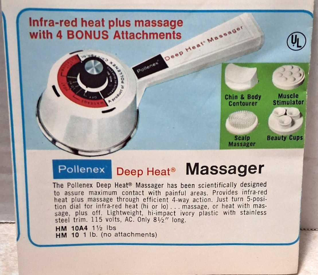 Vintage – Pollenex – Deep Heat Massager – with Attachments – HM-10 – Tested