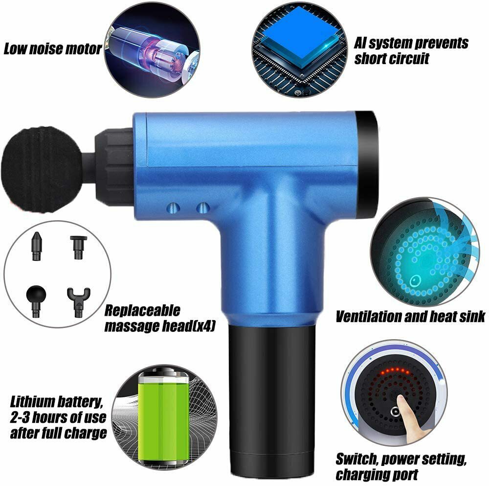 6 Gears Muscle Deep Tissue Massager Wireless Fascia Gun Gym Recharge 4000r/min