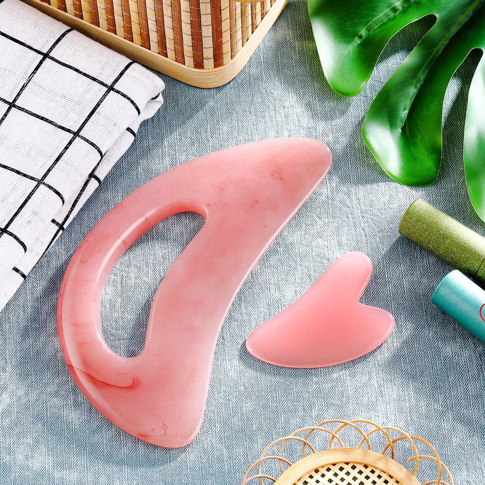 BBTO 2 Pcs Body Gua Sha Tool Large Resin Scraping Tools with Handle for Pink