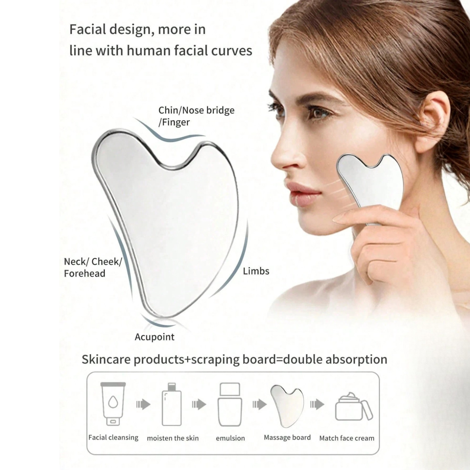 Stainless Steel Gua Sha Tool Face Massager Scraper Lymphatic Drainage Sculpting