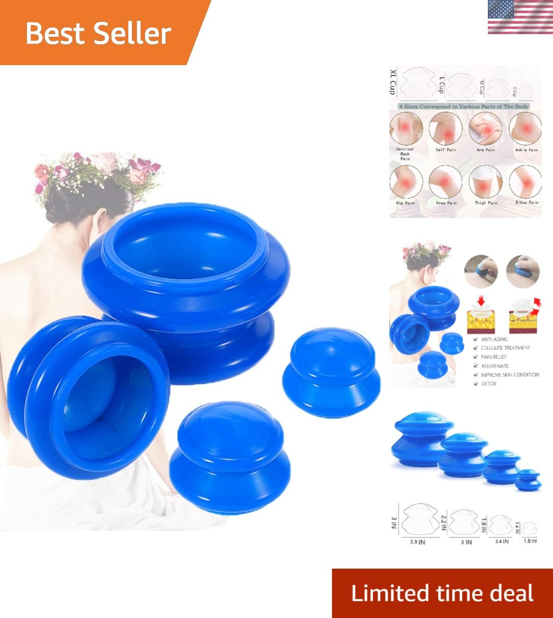 Complete Cupping Therapy Set with 4 Silicone Cups – Easy Pain Relief at Home