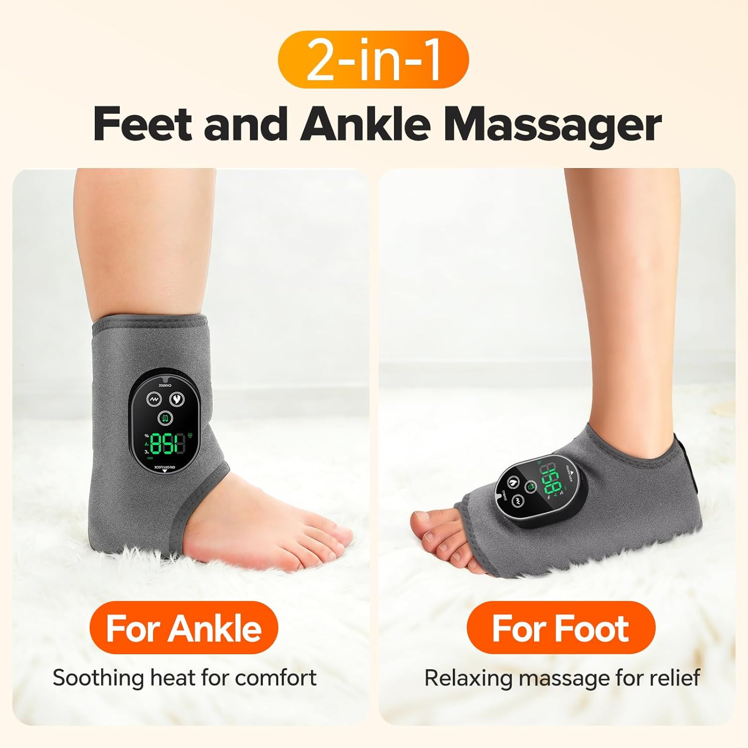 Cordless Foot Massager for Neuropathy, 3000Mah Rechargeable Ankle Heating Pad wi