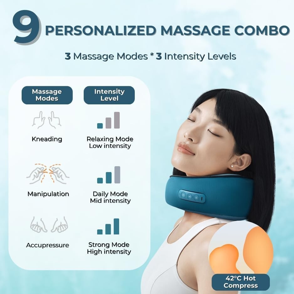 Moran Green – 7C Neck Massager Shiatsu Heat Electric Massage Pillow Deep Tissue