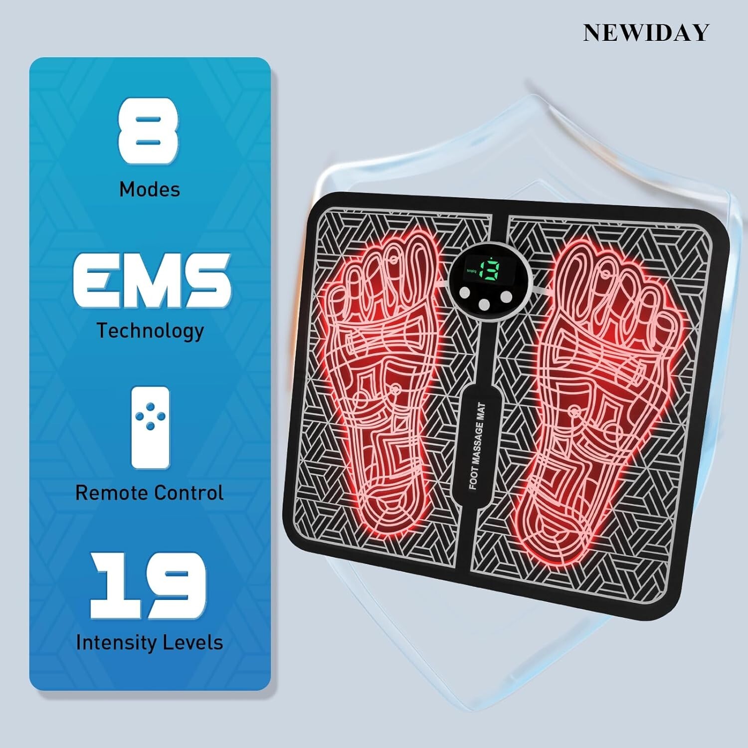 NEWIDAY Foot Massager Mat 8 Modes 19 Levels Foldable Remote Control KTR-2492 NIB