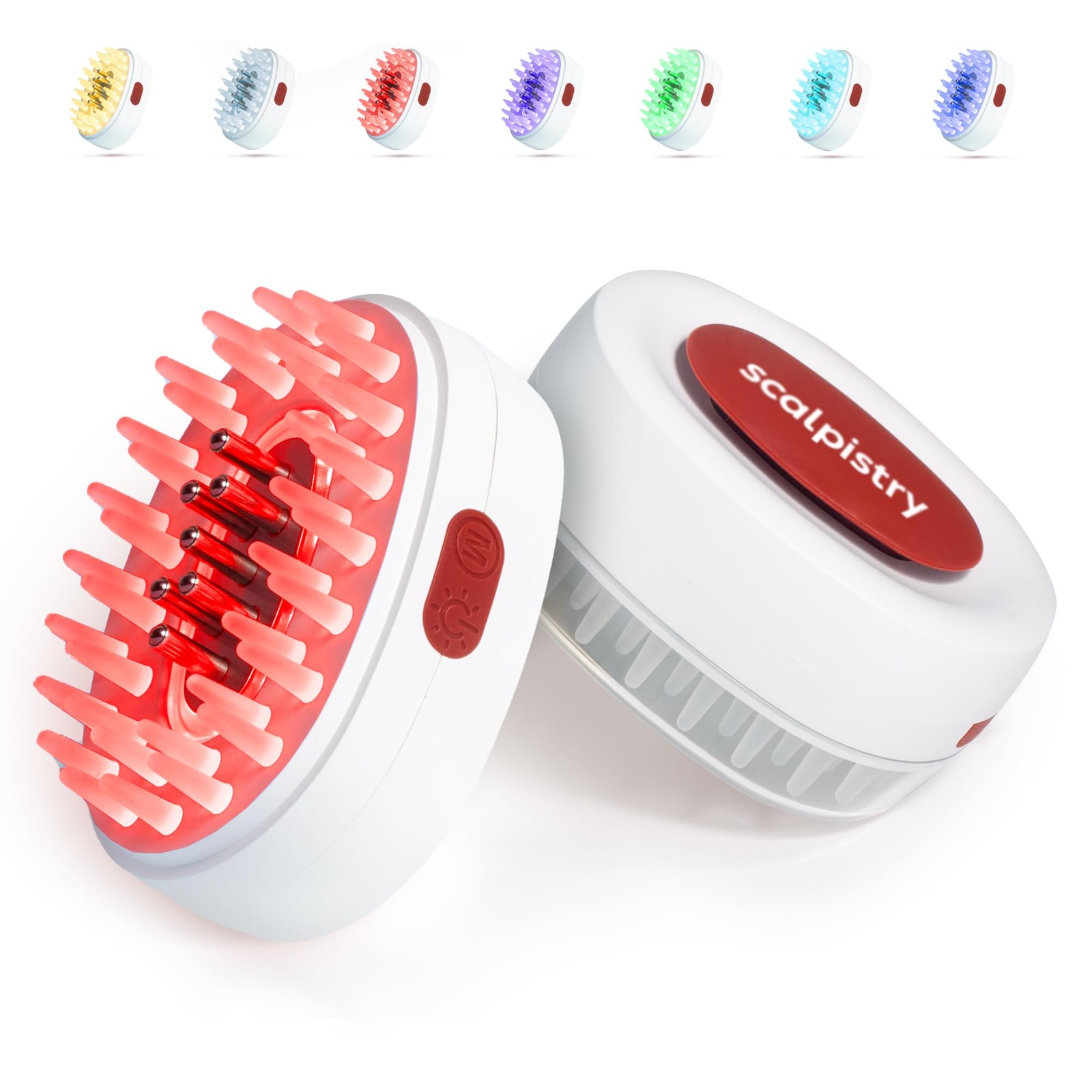 Scalpistry 7-1 Red Light Hair Brush Comb | Vibrating Electric White